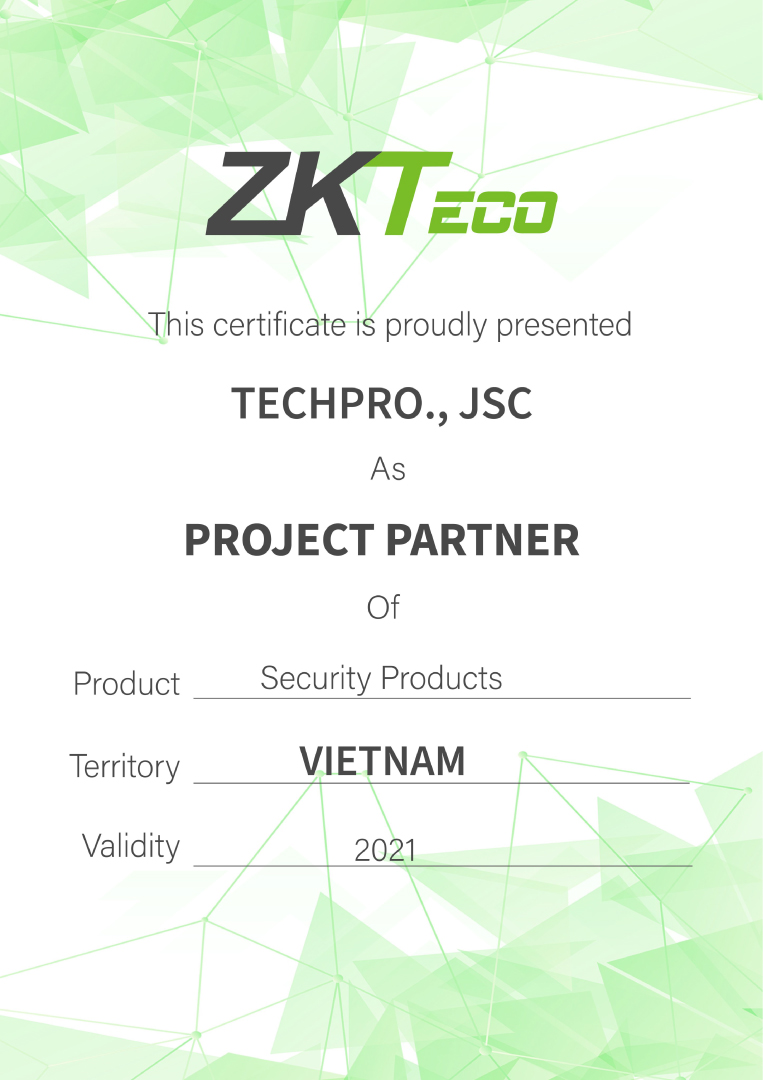 Chứng nhận phân phối thiết bị ZKTeco