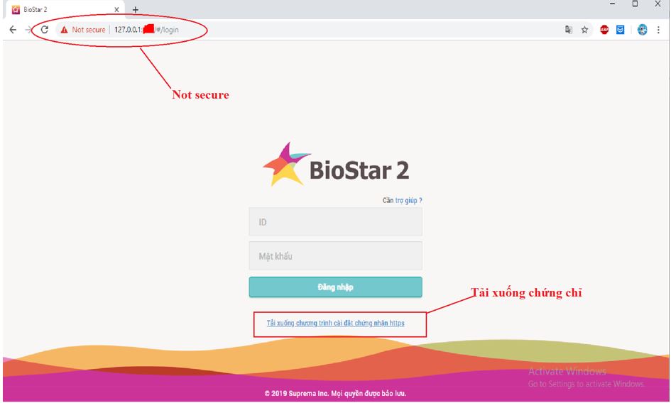 giao diện đăng nhập phần mềm BioStar 2